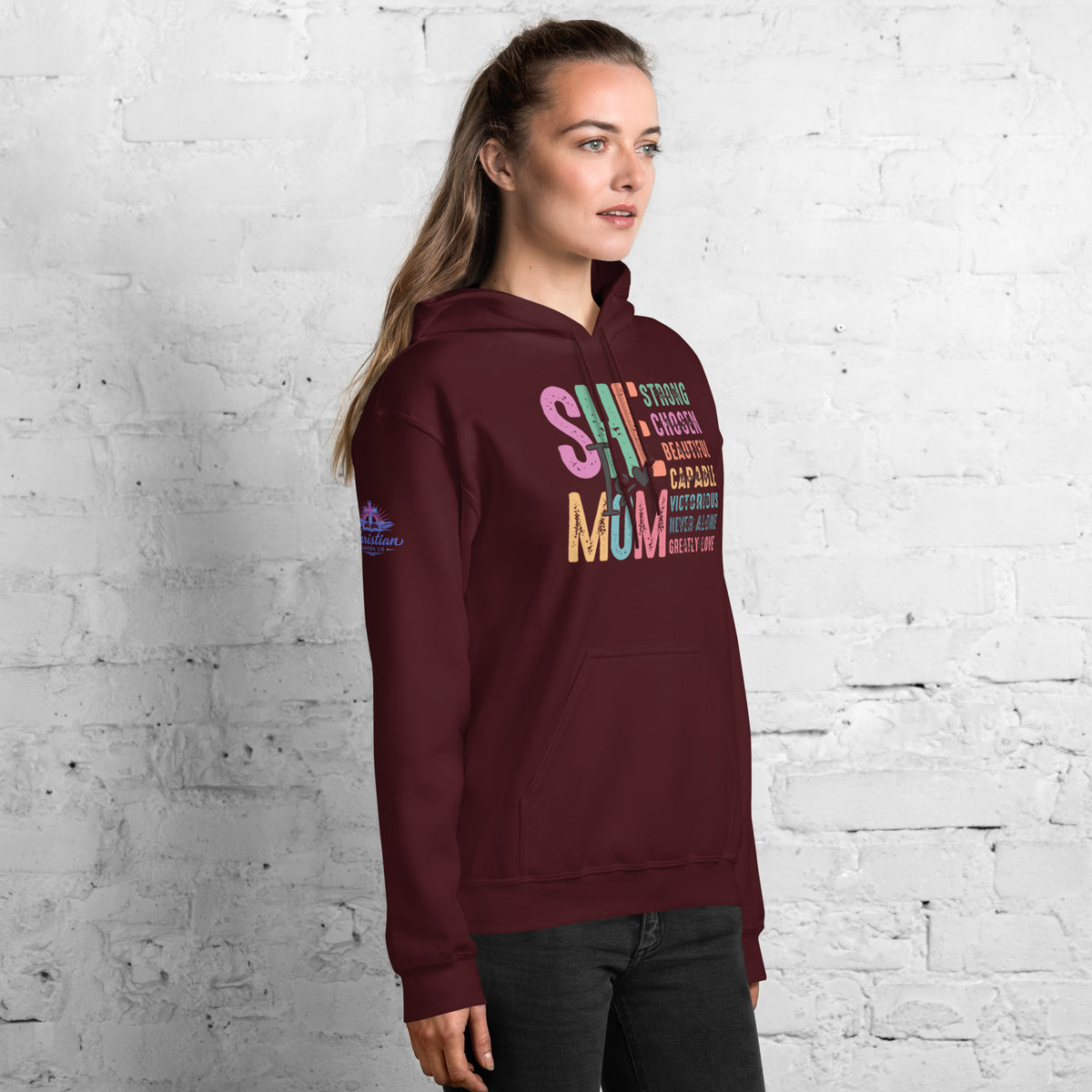She is Mom Hoodie - Maroon - Right Front View