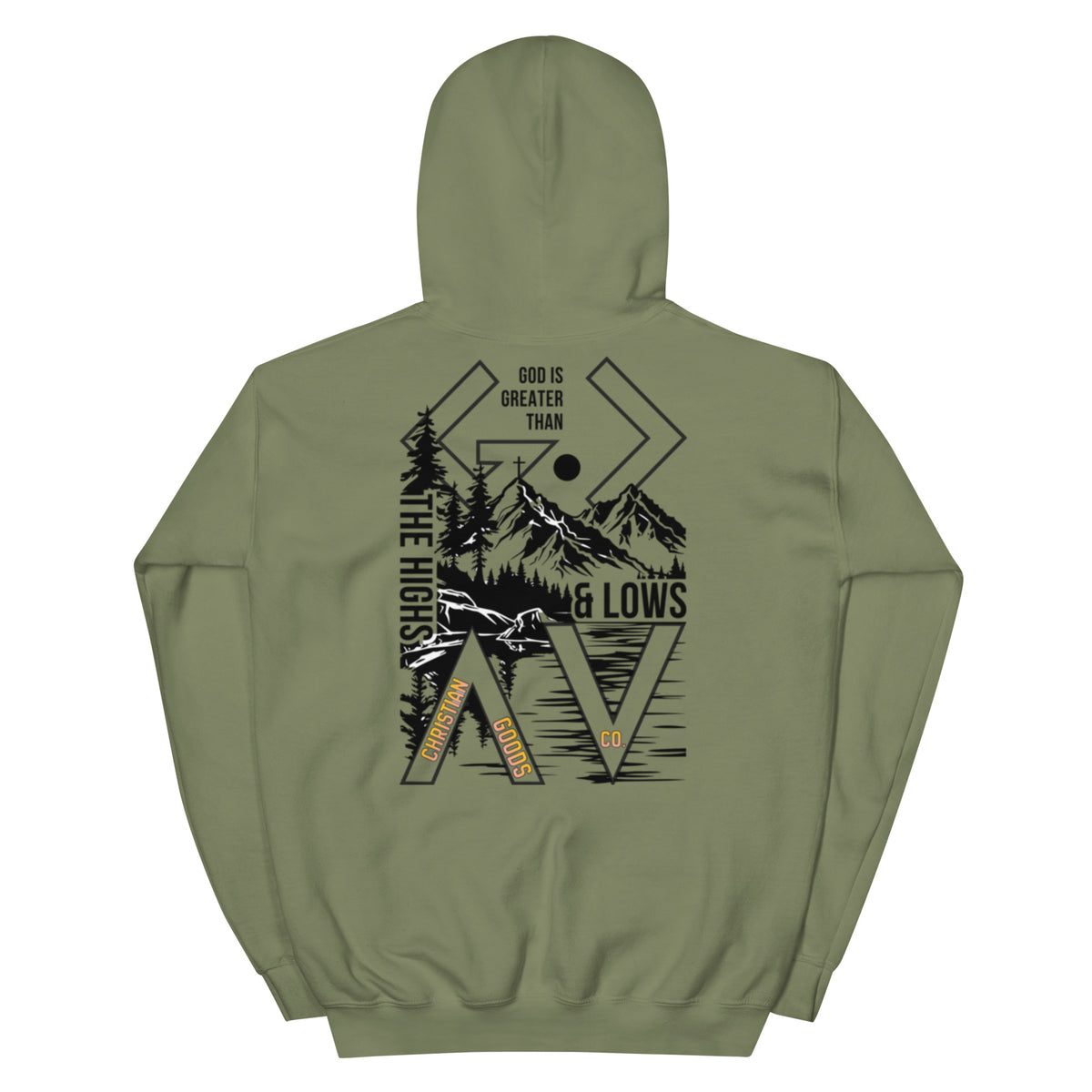 God is Greater Than Hoodie - Military Green - Back View