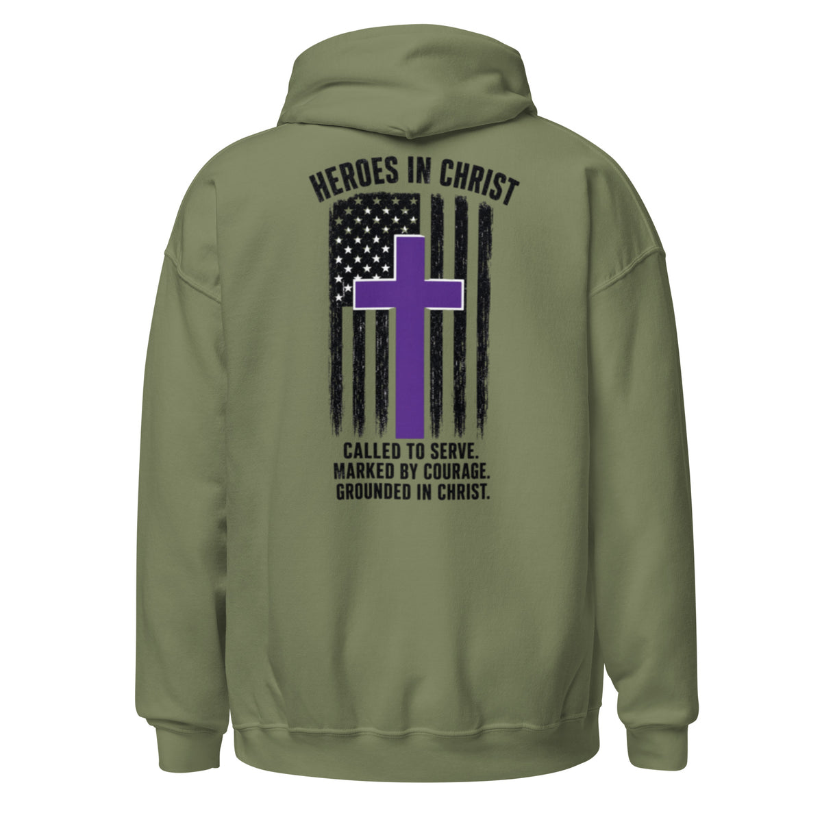 Heroes in Christ Security Hoodie - Military Green - Back View