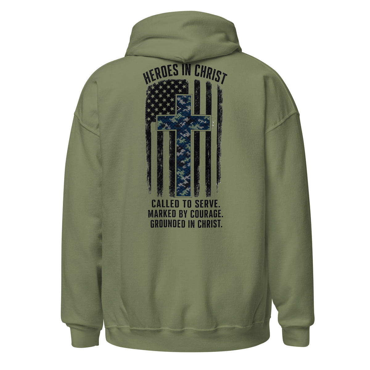 Heroes in Christ Navy Camo Hoodie - Military Green - Back View 2
