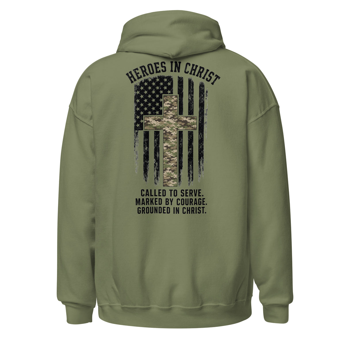 Heroes in Christ Army & Air Force Camo Hoodie - Military Green - Back View