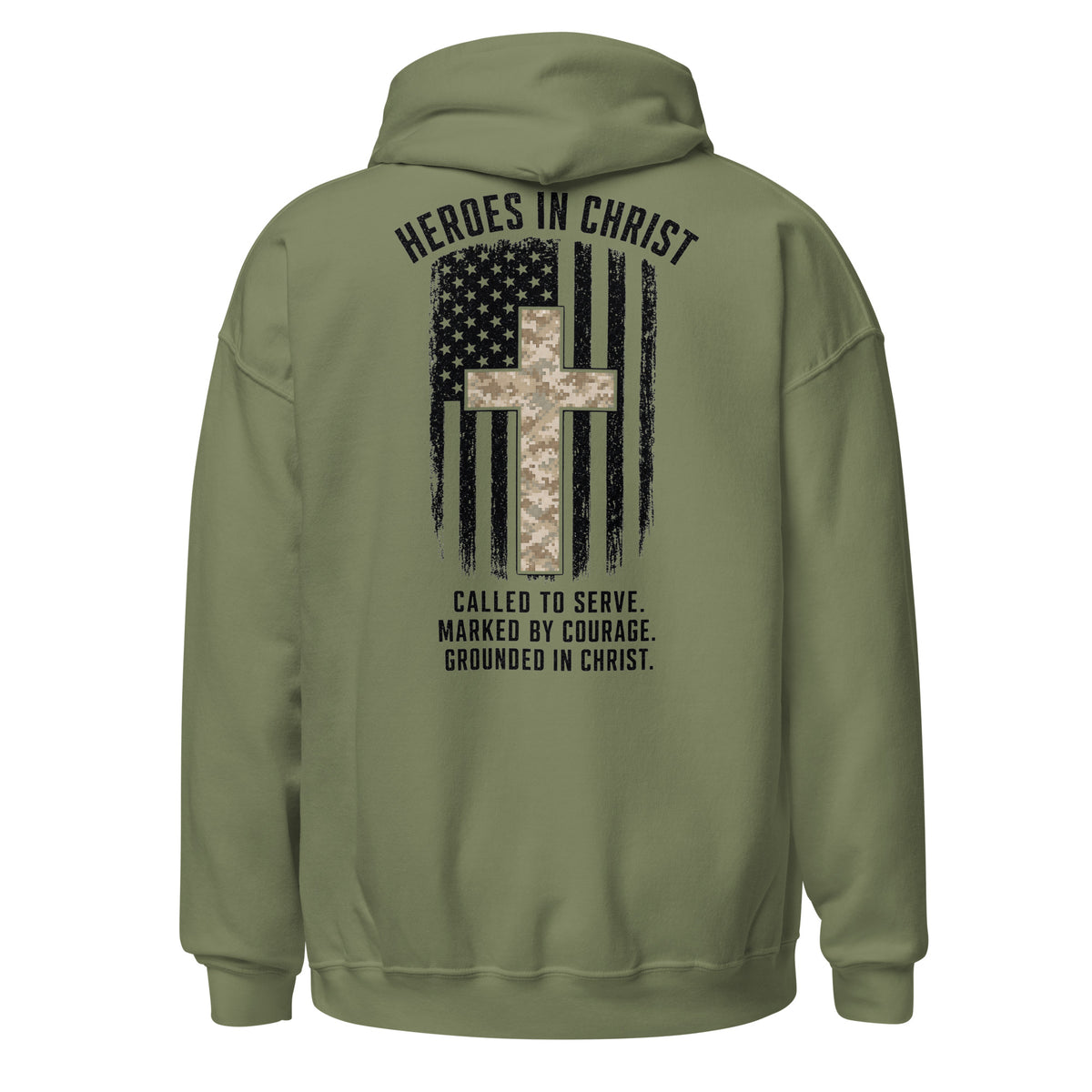 Heroes in Christ Marines Desert Camo Hoodie - Military Green - Back View