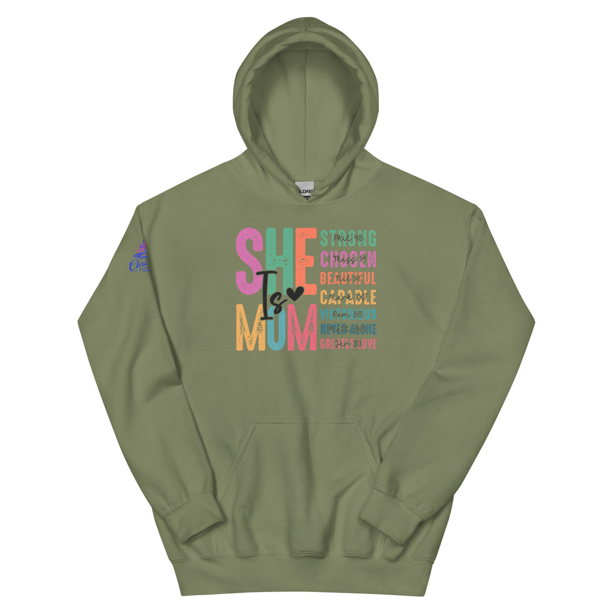 She is Mom Hoodie - Military Green - Front View
