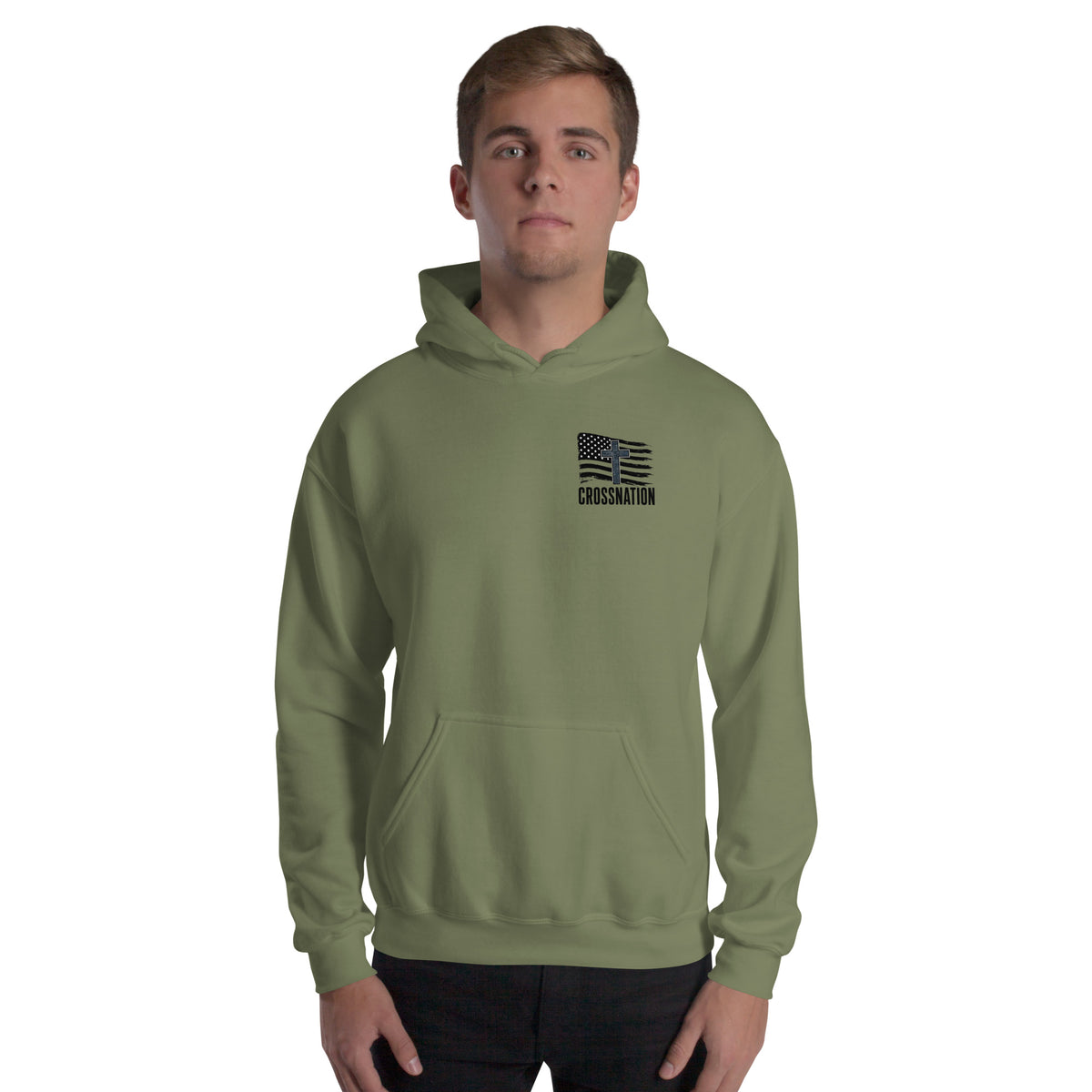 Heroes in Christ Navy Camo Hoodie - Military Green - Front View 2