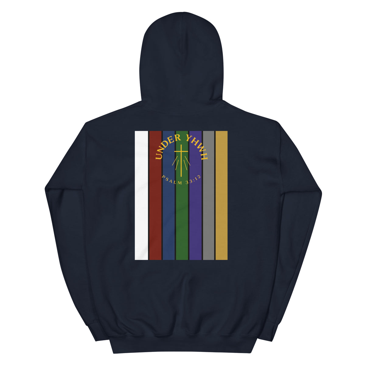 Under YHWH Banner Hoodie - Navy - Back View