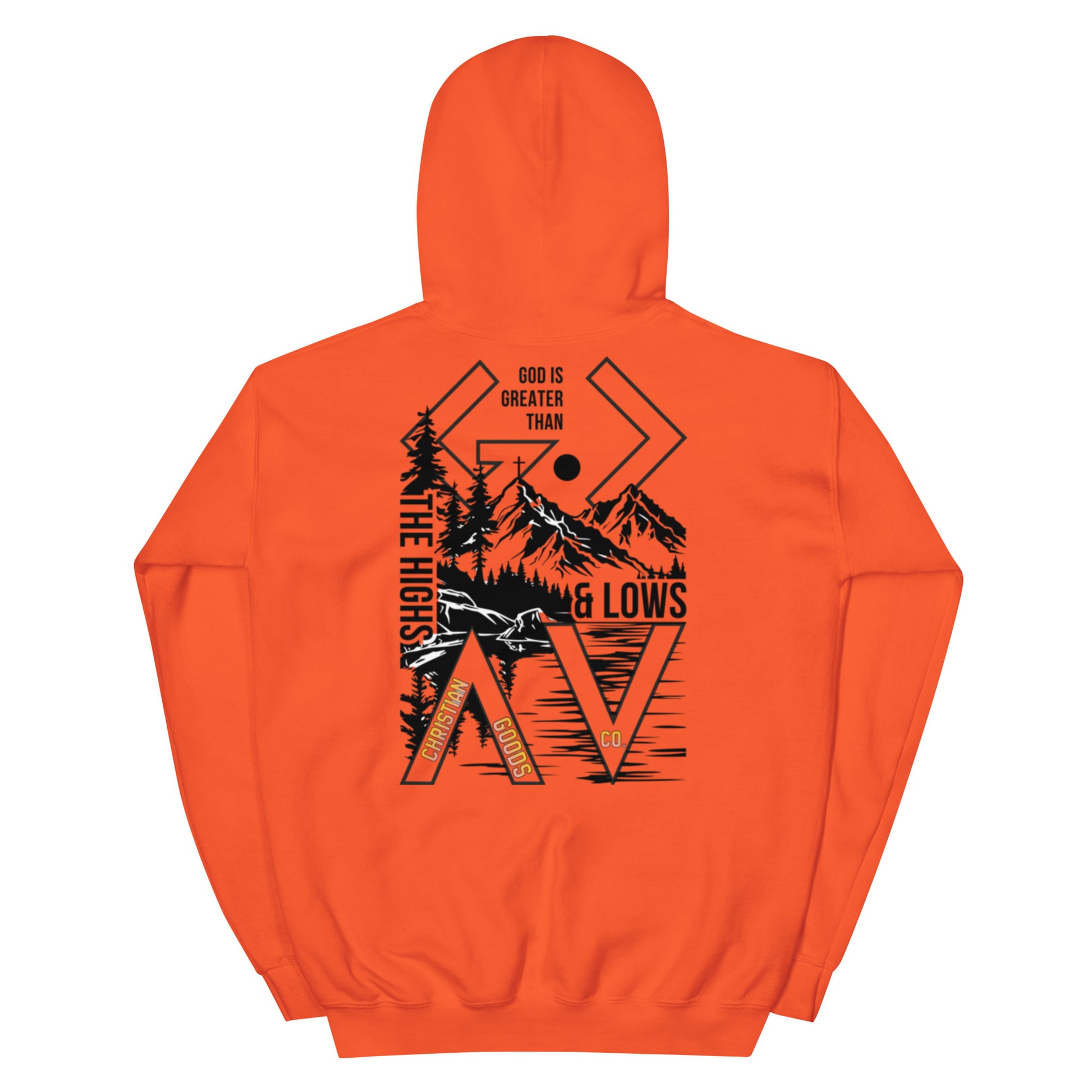 God is Greater Than Hoodie - Orange - Back View
