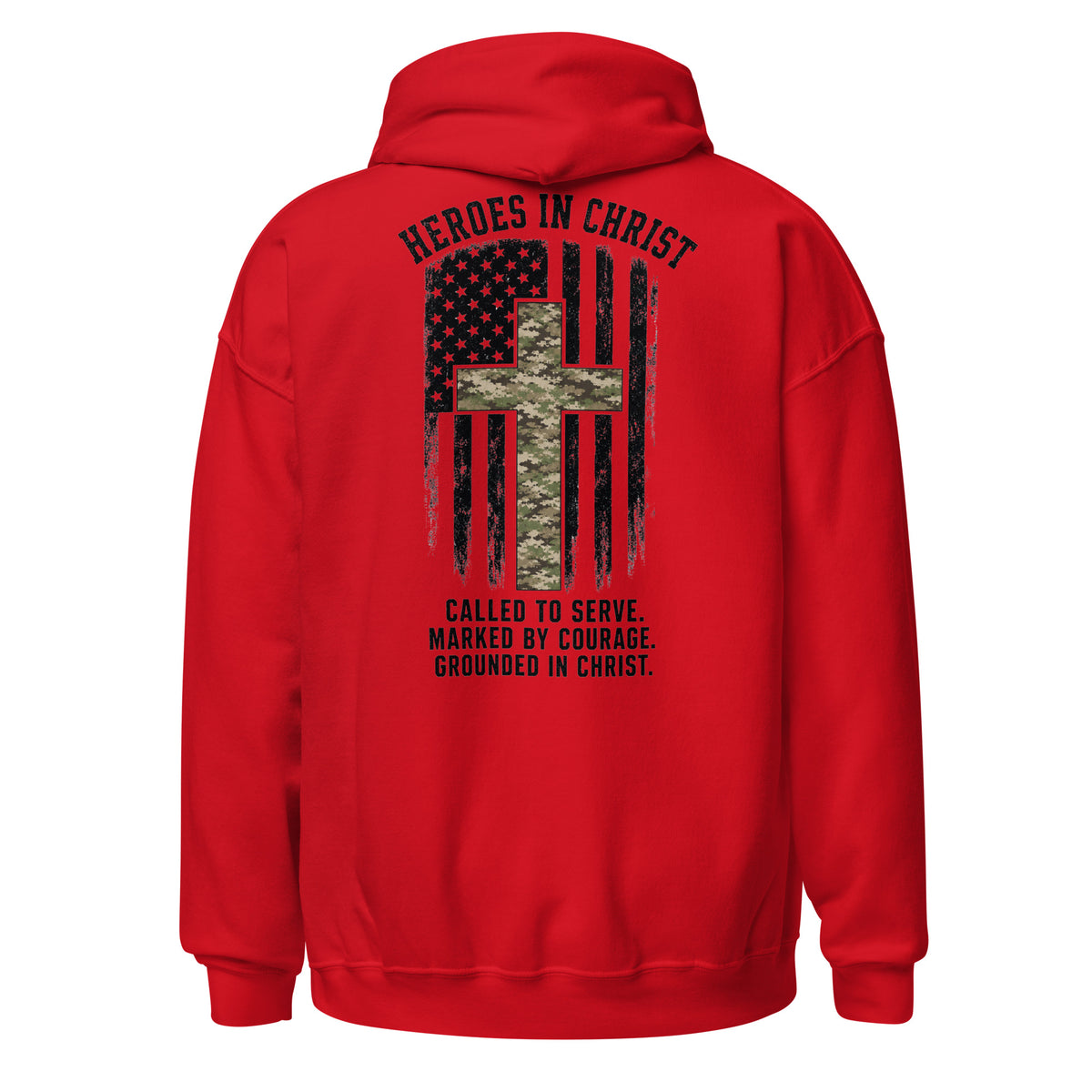 Heroes in Christ Army & Air Force Camo Hoodie - Red - Back View