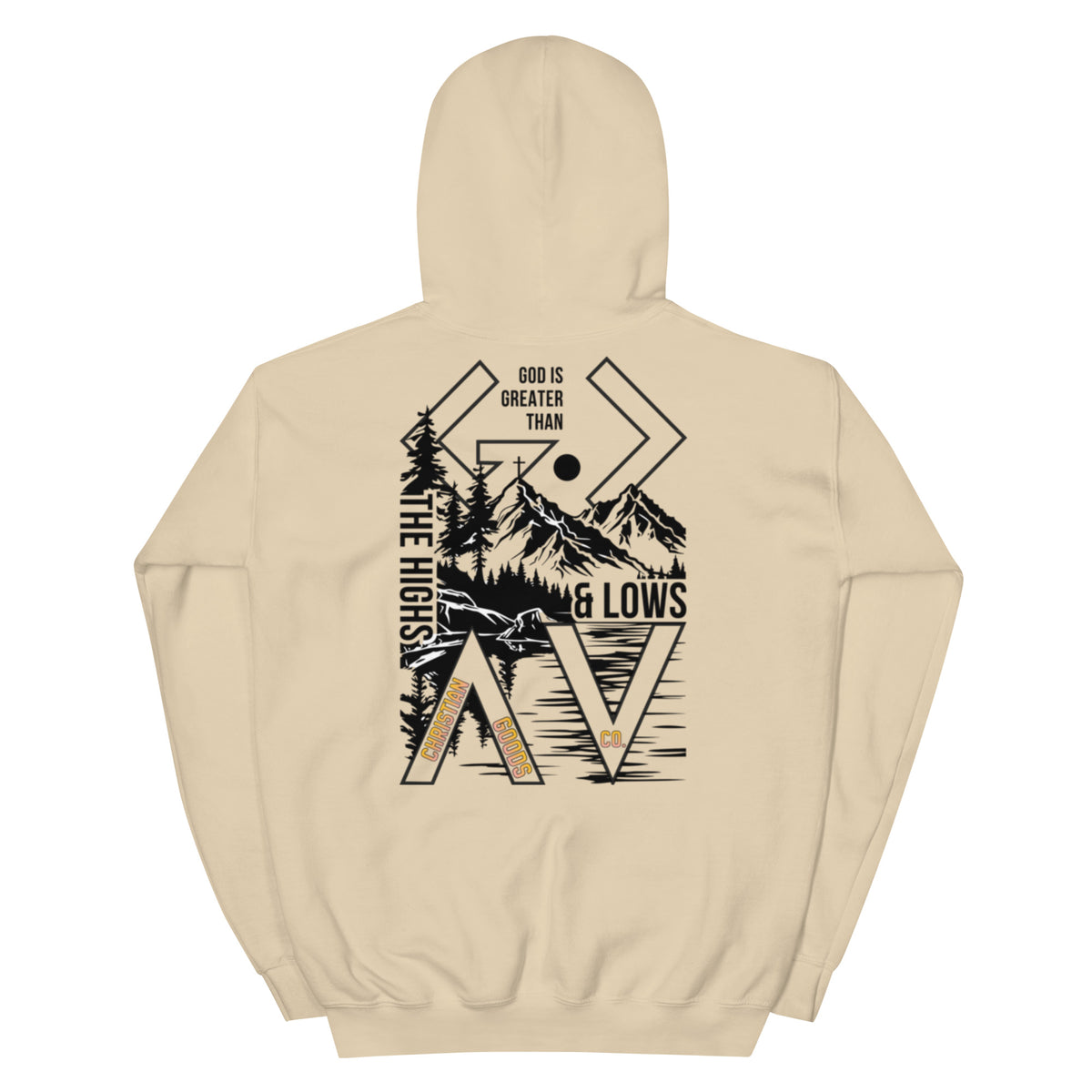 God is Greater Than Hoodie - Sand - Back View