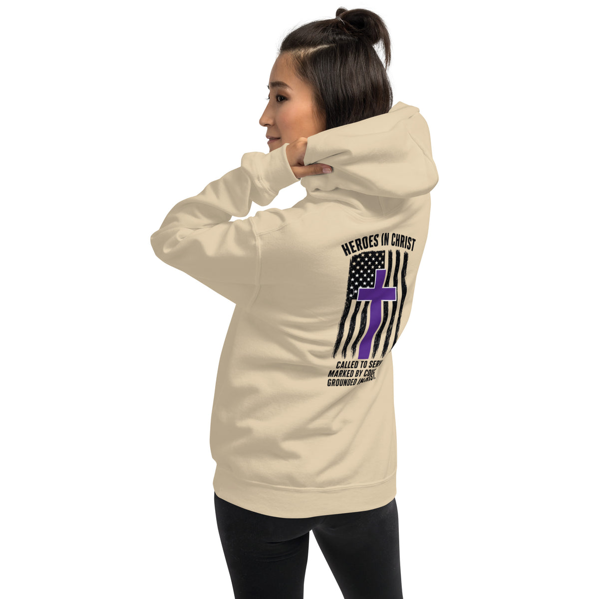 Heroes in Christ Security Hoodie - Sand - Back View