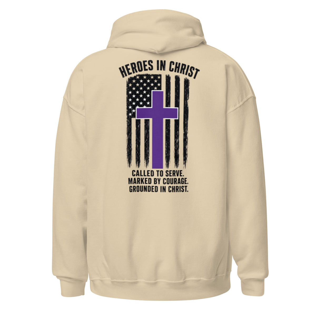 Heroes in Christ Security Hoodie - Sand - Back View