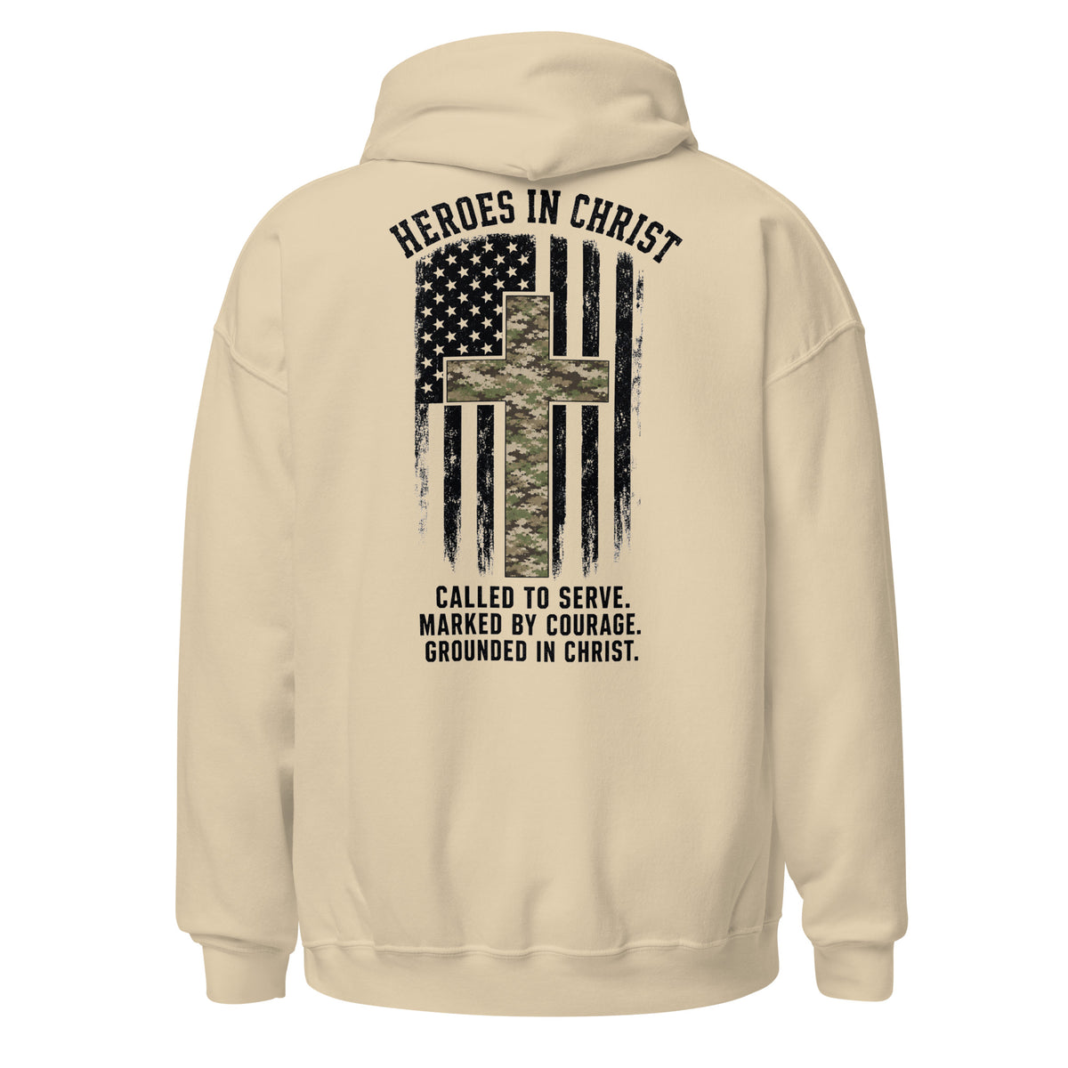 Heroes in Christ Army & Air Force Camo Hoodie - Sand - Back View 2