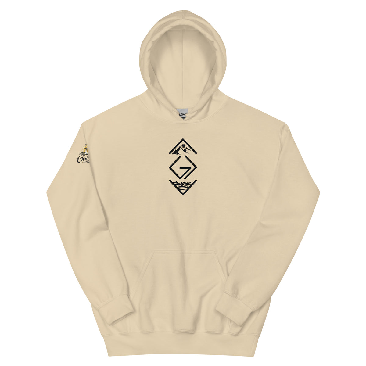God is Greater Than Hoodie - Sand - Front View