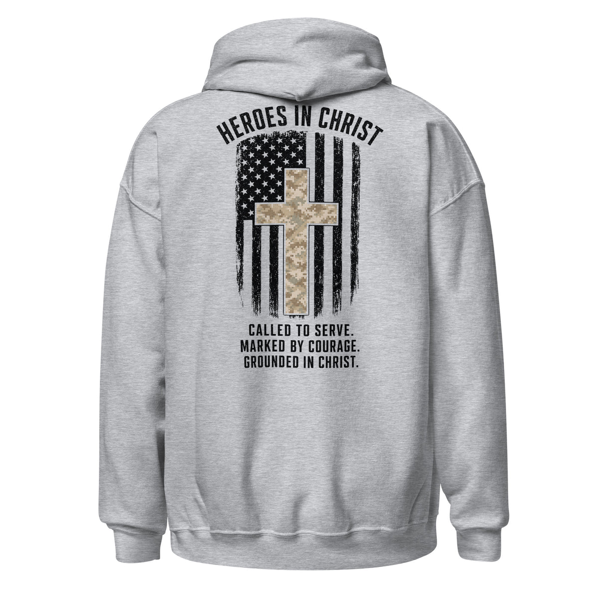 Heroes in Christ Marines Desert Camo Hoodie - Sport Grey - Back View