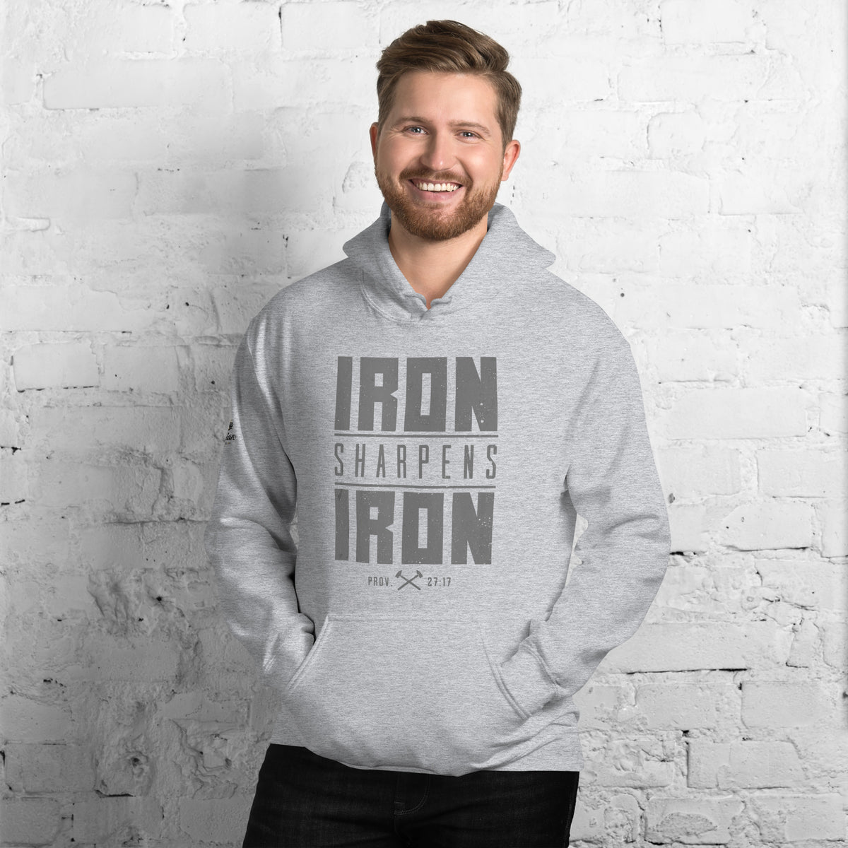 Men's Iron Sharpens Iron Hoodie - Sport Grey - Front View 2
