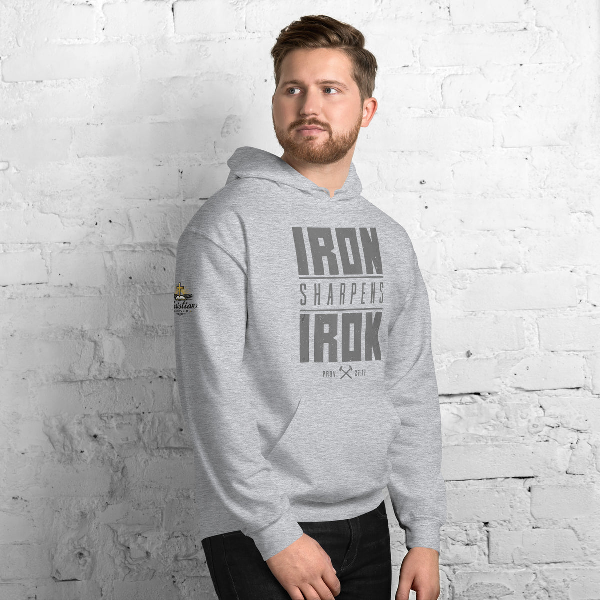 Men's Iron Sharpens Iron Hoodie - Sport Grey - Right Front View