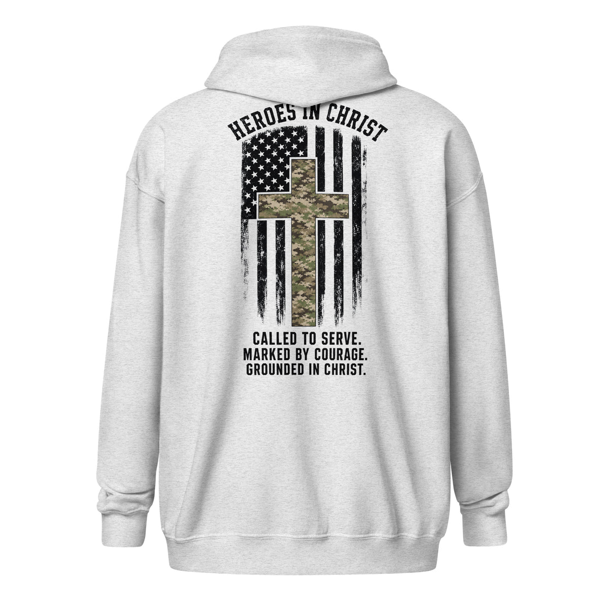 Heroes in Christ Army & Air Force Camo Full Zip Hoodie - Ash - Back View