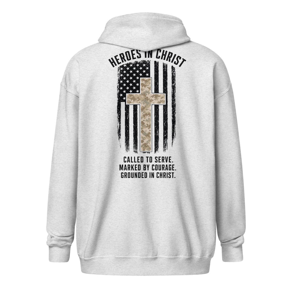 Heroes in Christ Marines Desert Camo Full Zip Hoodie - Ash - Back View