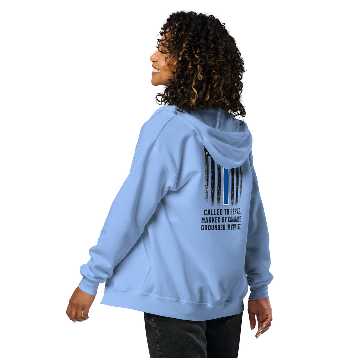 Heroes in Christ Police Full Zip Hoodie - Carolina Blue - Back View