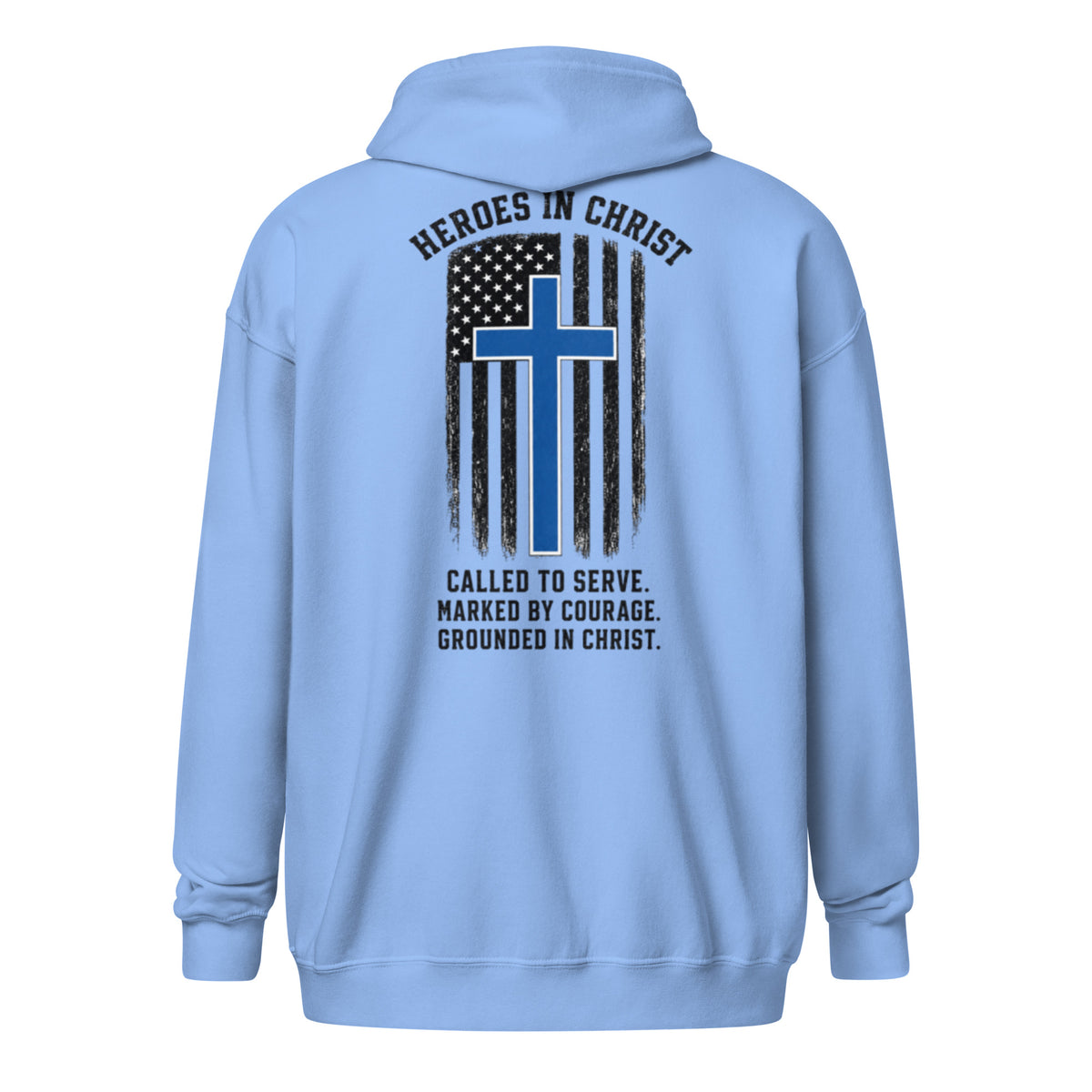 Heroes in Christ Police Full Zip Hoodie - Carolina Blue - Back View