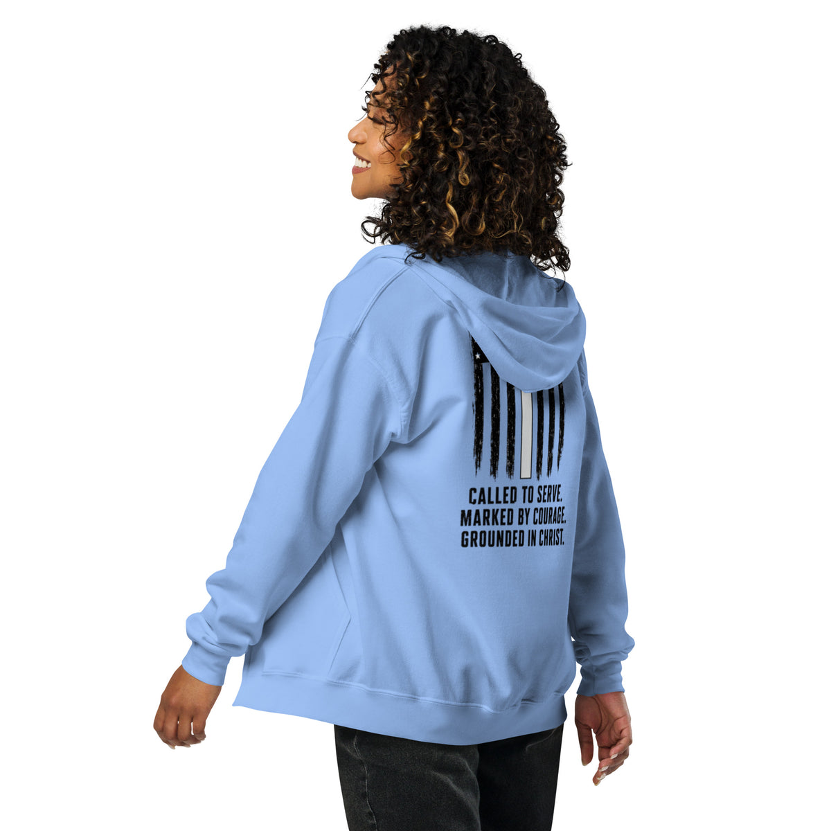 Heroes in Christ Healthcare Full Zip Hoodie - Carolina Blue - Back View
