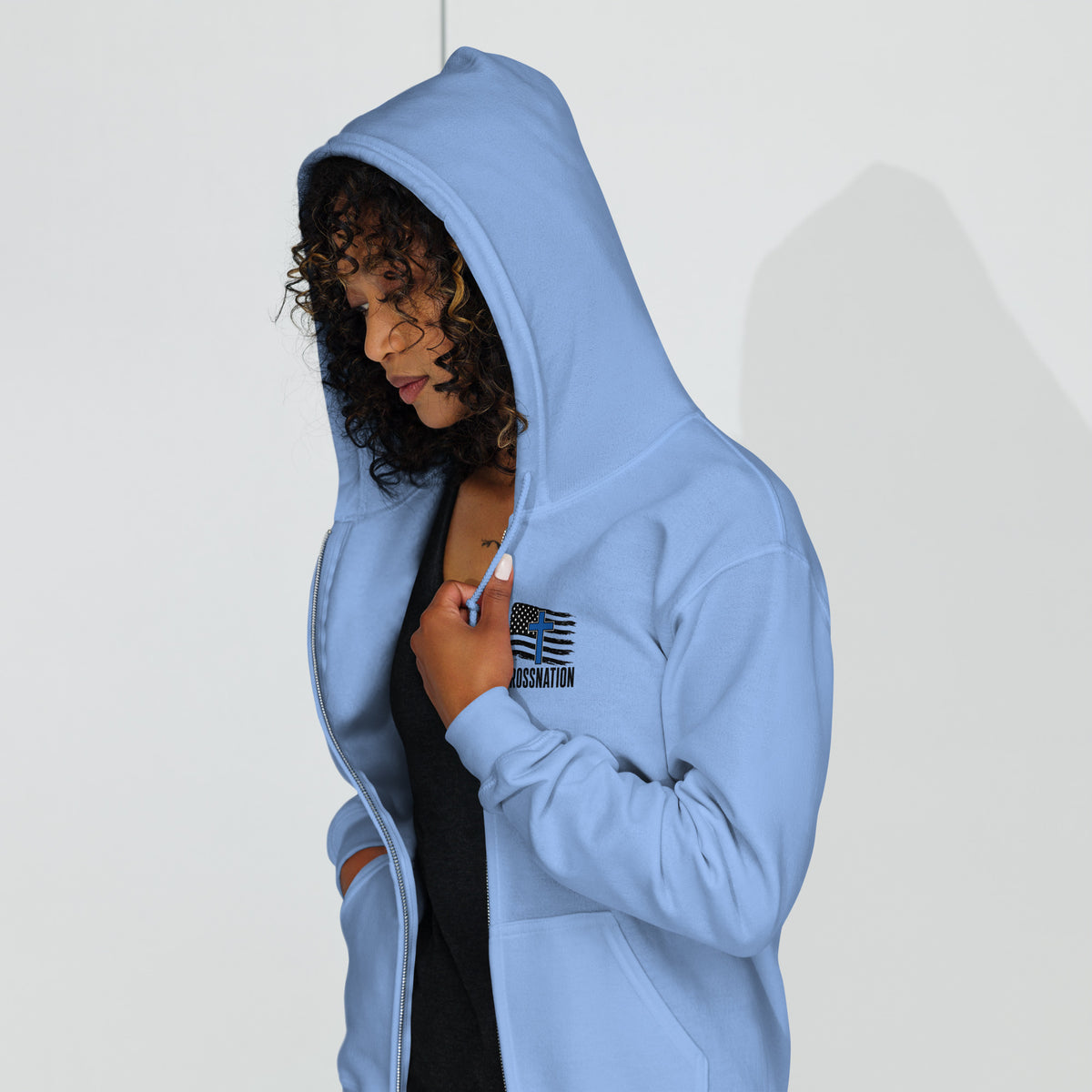 Heroes in Christ Police Full Zip Hoodie - Carolina Blue - Front View