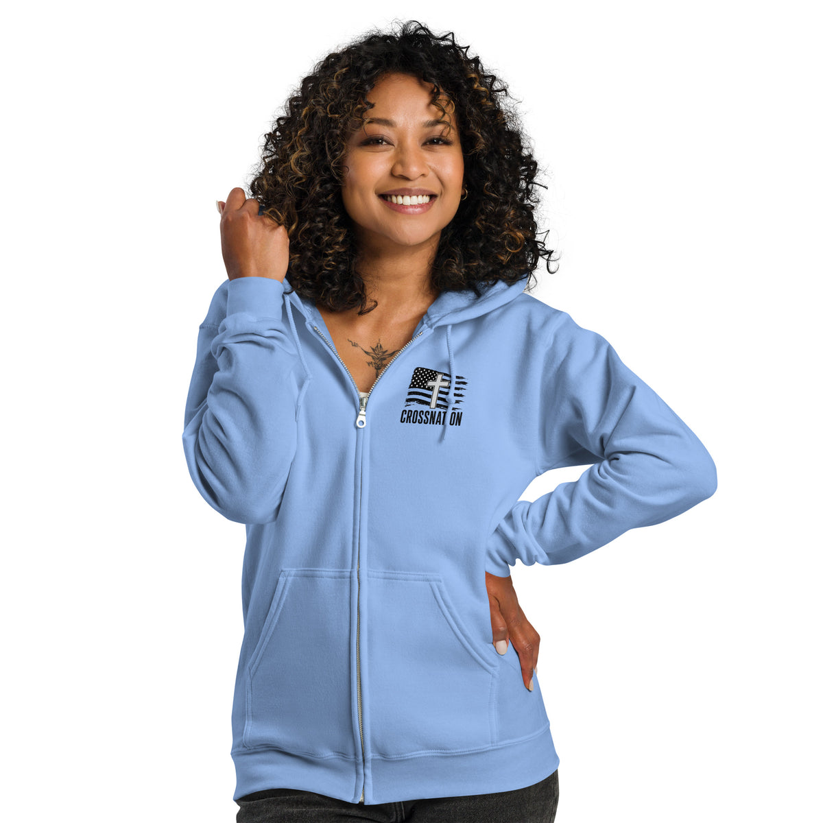 Heroes in Christ Healthcare Full Zip Hoodie - Carolina Blue - Front View