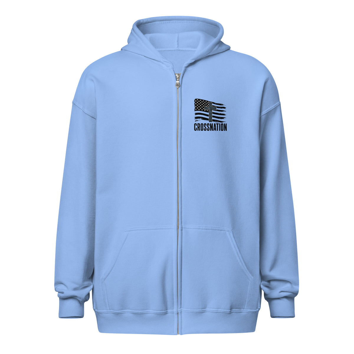 Heroes in Christ Navy Camo Full Zip Hoodie - Carolina Blue - Front View