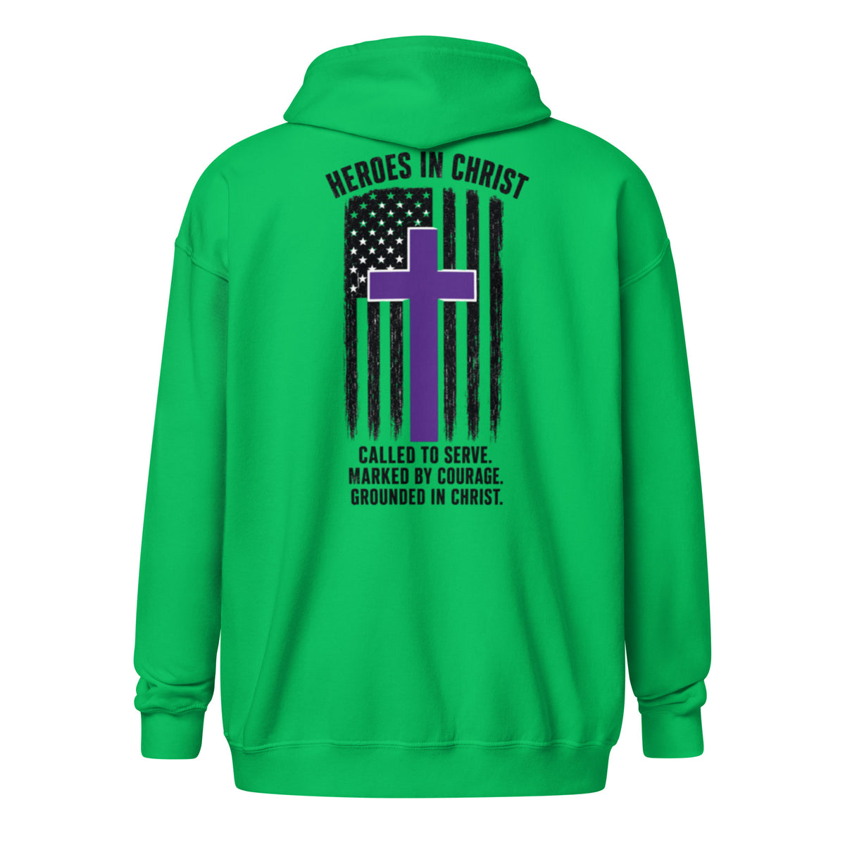 Heroes in Christ Security Full Zip Hoodie - Irish Green - Back View