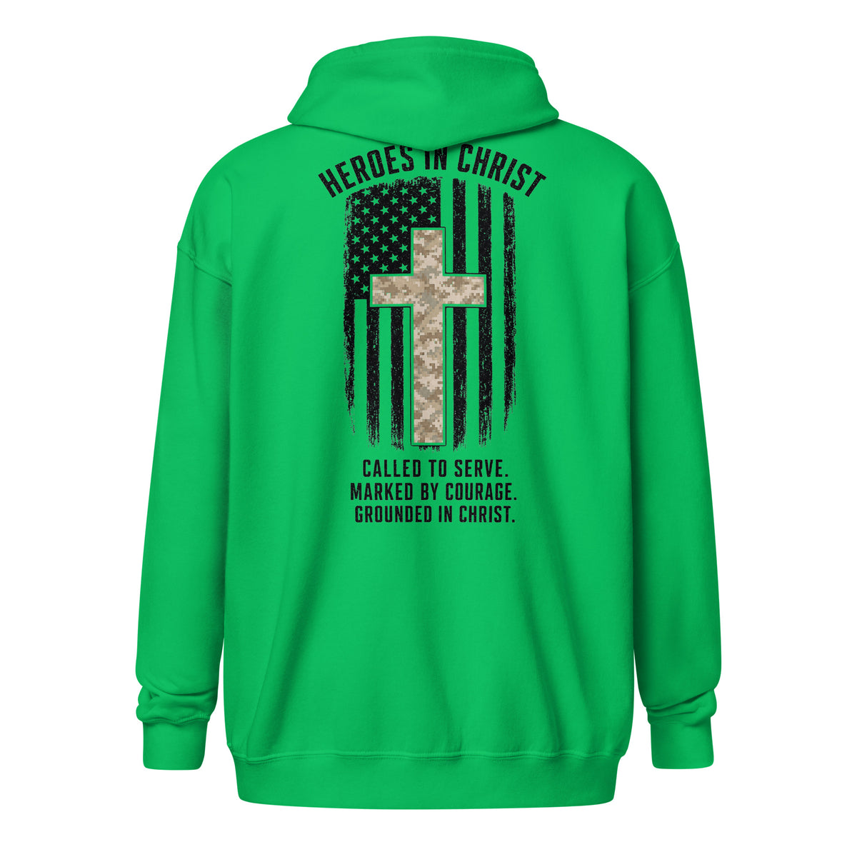 Heroes in Christ Marines Desert Camo Full Zip Hoodie - Irish Green - Back View