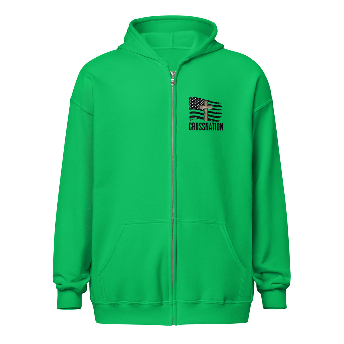 Heroes in Christ Army & Air Force Camo Full Zip Hoodie - Irish Green - Front View