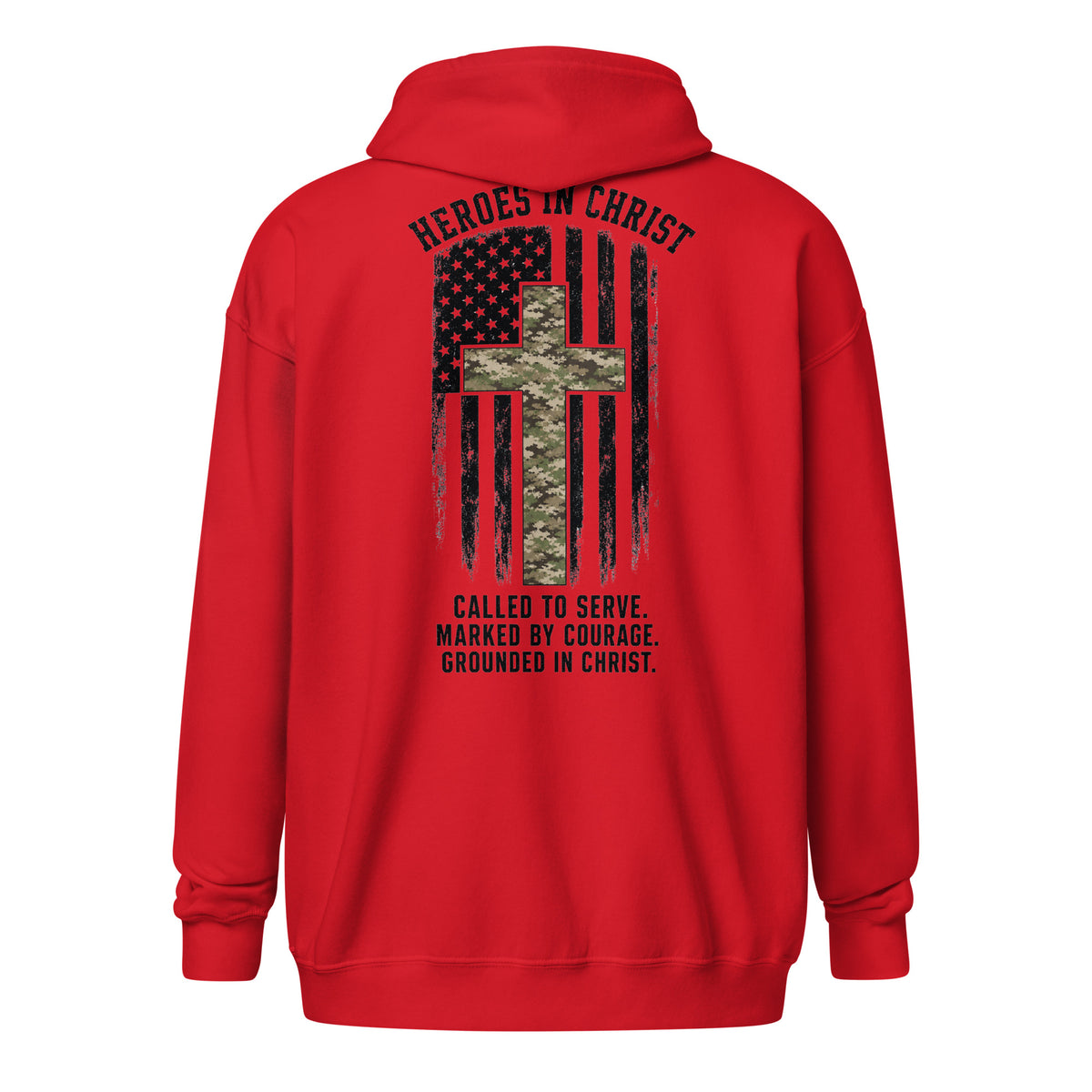 Heroes in Christ Army & Air Force Camo Full Zip Hoodie - Red - Back View