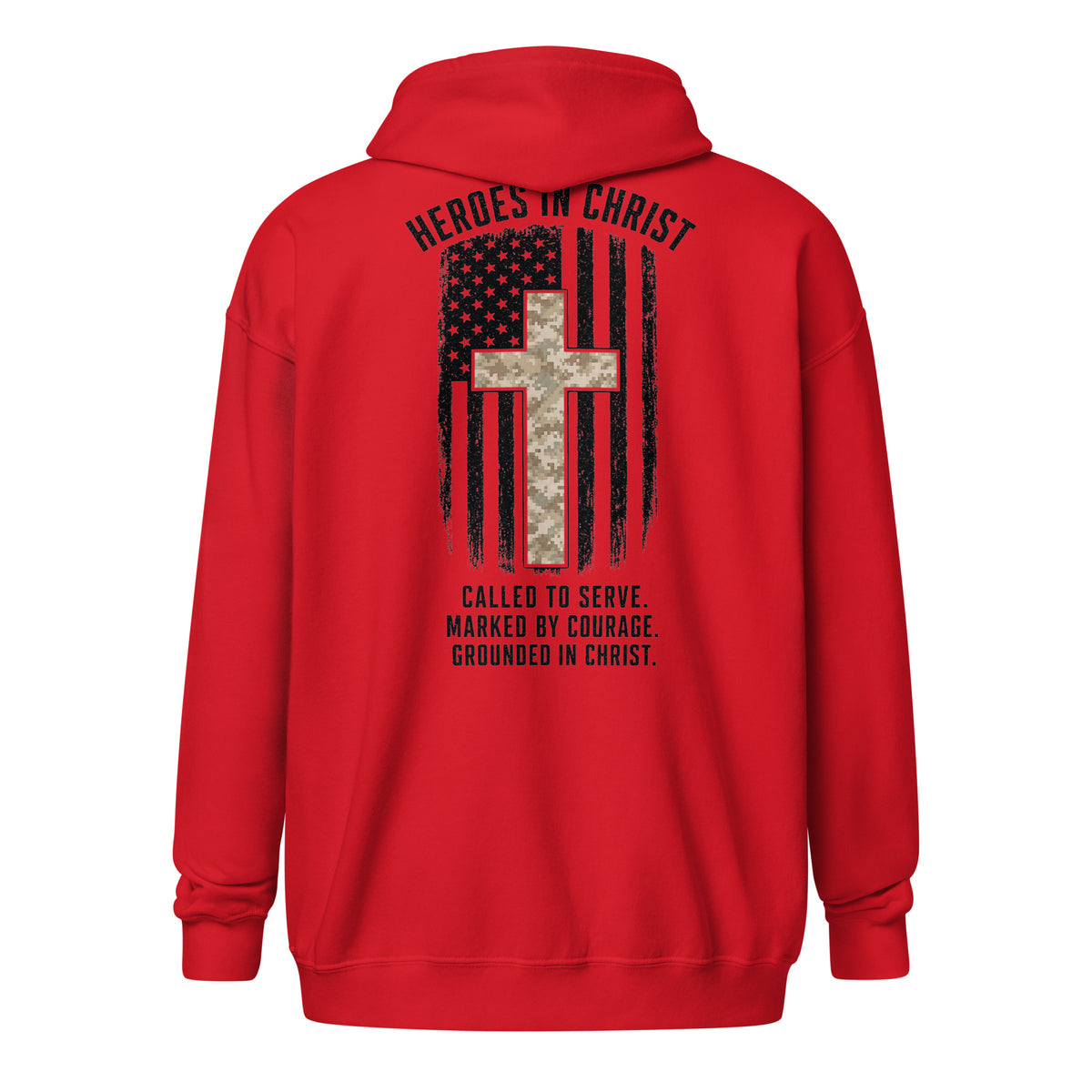 Heroes in Christ Marines Desert Camo Full Zip Hoodie - Red - Back View 2