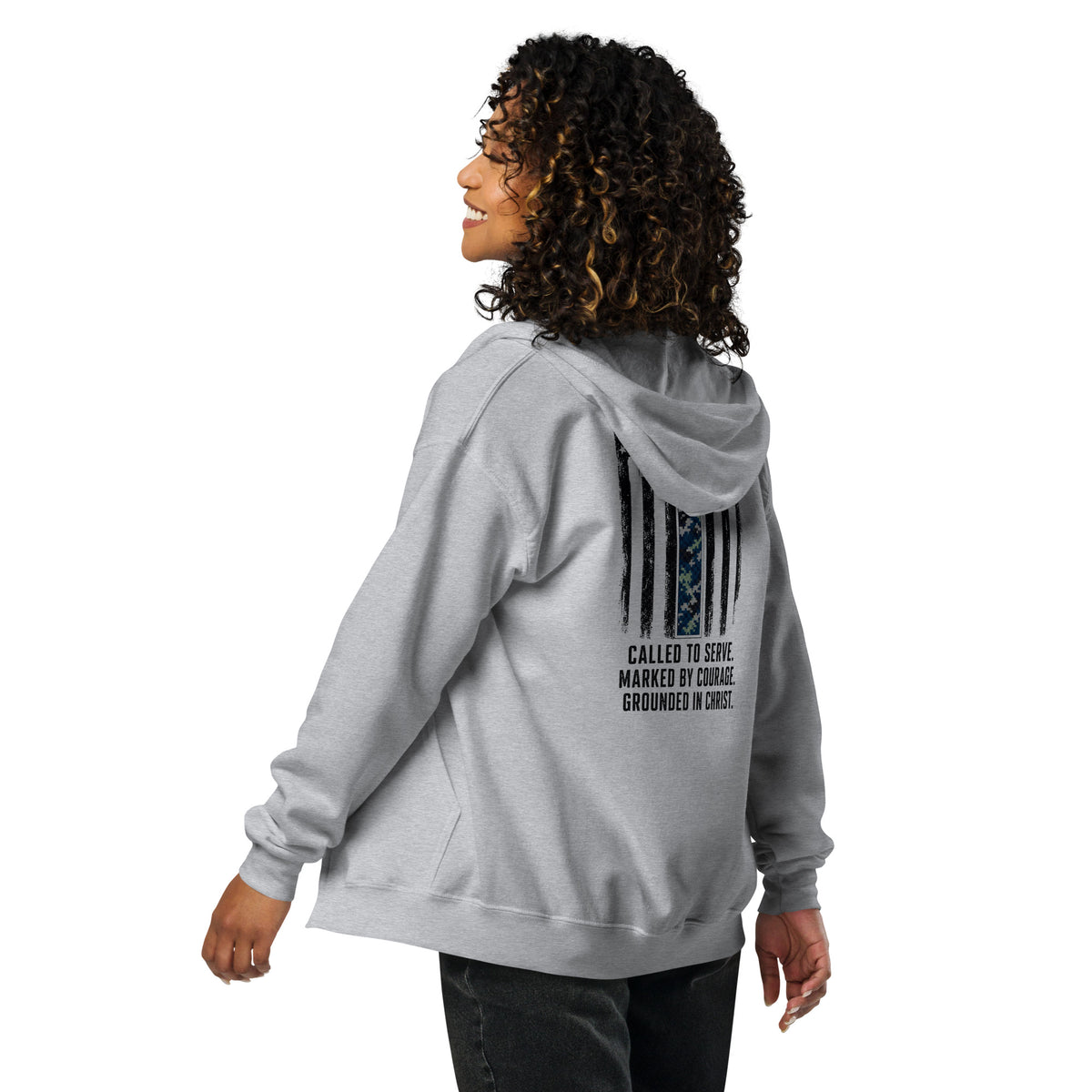Heroes in Christ Navy Camo Full Zip Hoodie - Sport Grey - Back View