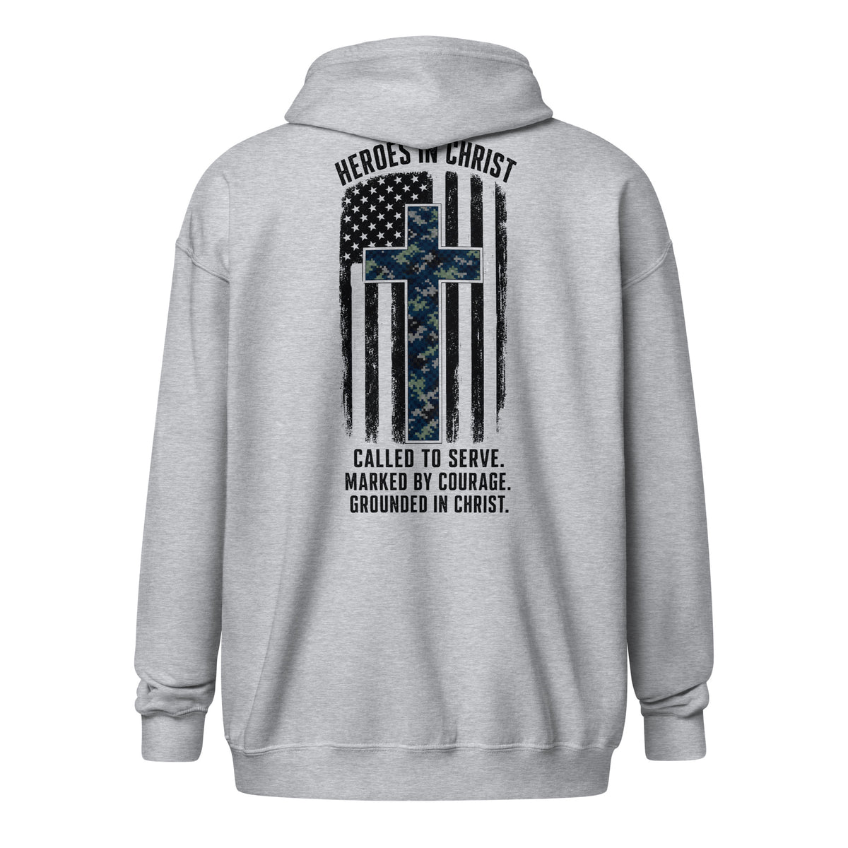Heroes in Christ Navy Camo Full Zip Hoodie - Sport Grey - Back View 2