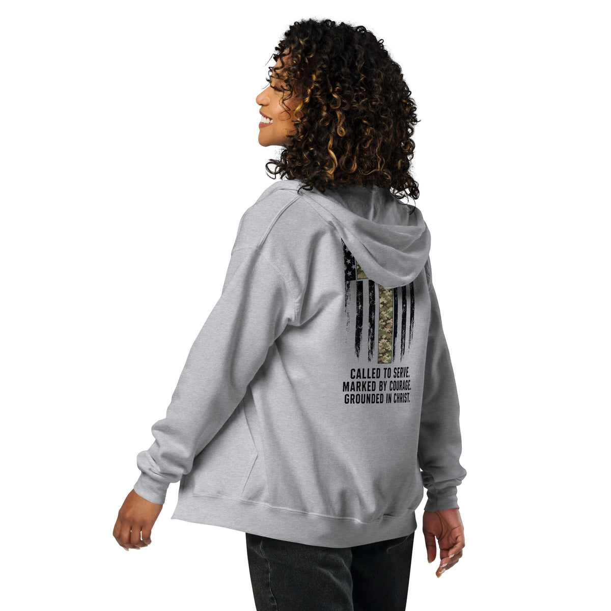 Heroes in Christ Army & Air Force Camo Full Zip Hoodie - Sport Grey - Back View