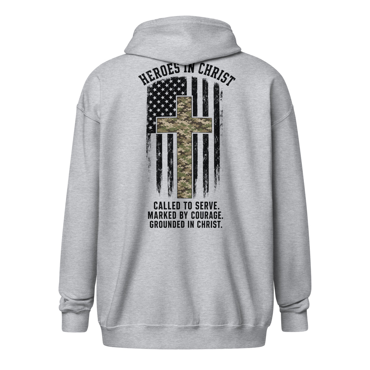 Heroes in Christ Army & Air Force Camo Full Zip Hoodie - Sport Grey - Back View 2