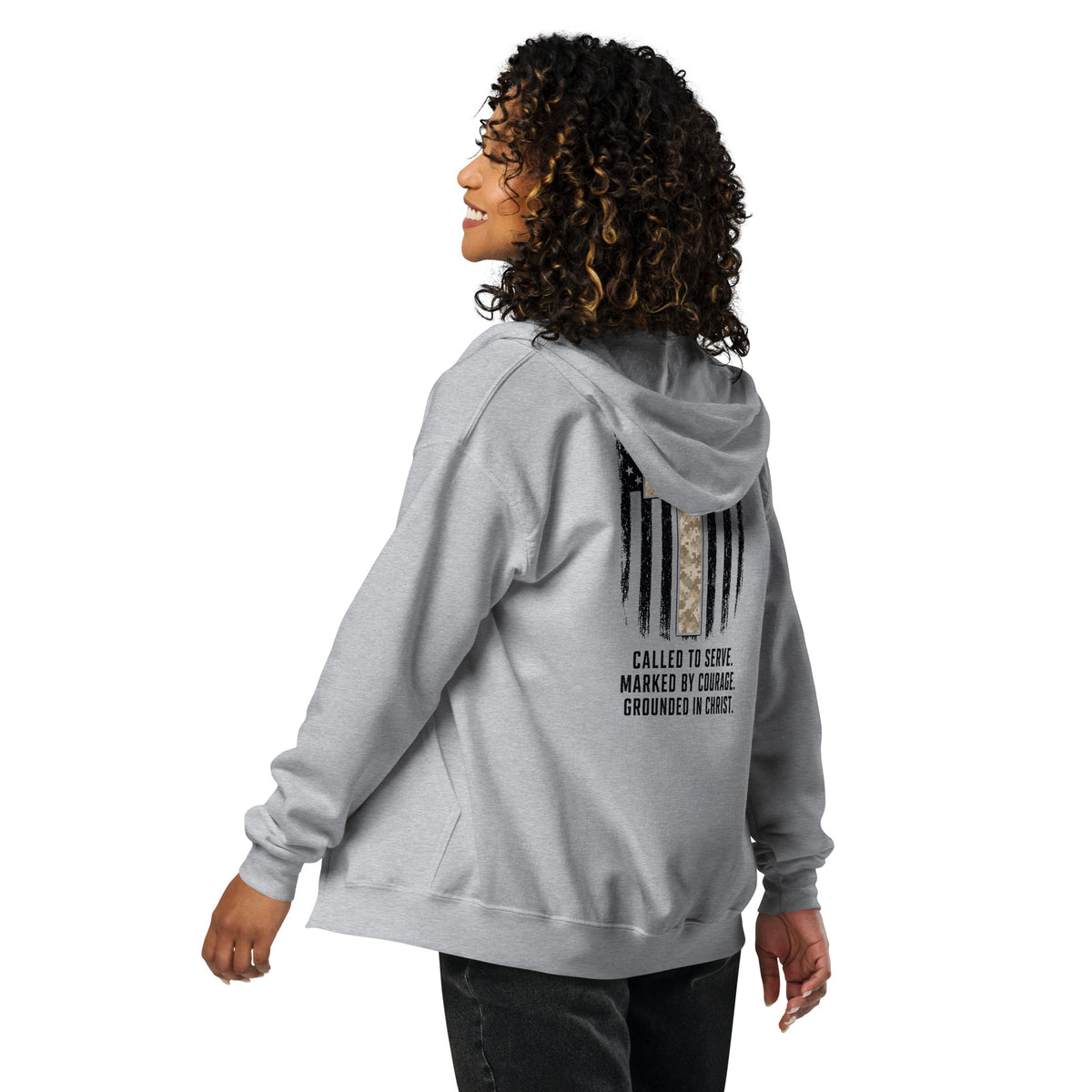 Heroes in Christ Marines Desert Camo Full Zip Hoodie - Sport Grey - Back View