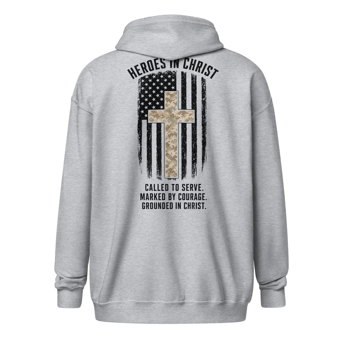 Heroes in Christ Marines Desert Camo Full Zip Hoodie - Sport Grey - Back View 2