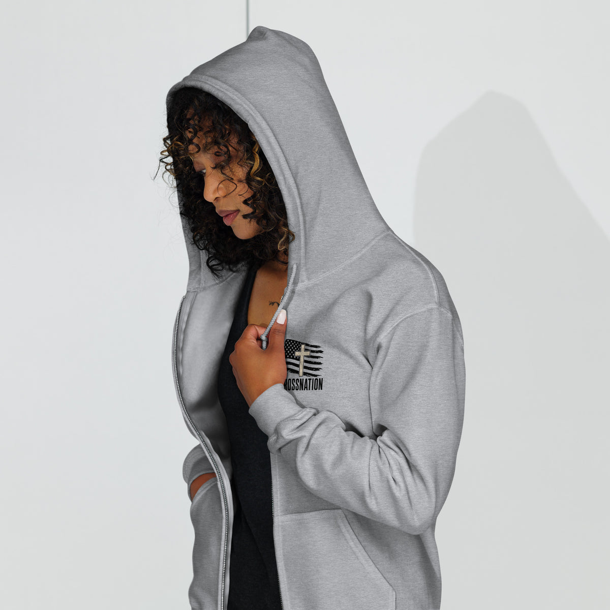 Heroes in Christ Marines Desert Camo Full Zip Hoodie - Sport Grey - Front View 2