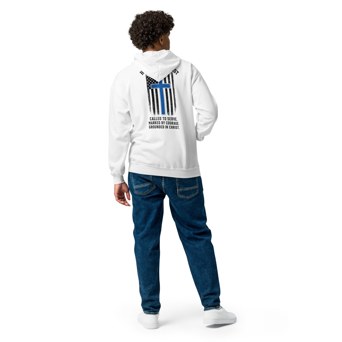 Heroes in Christ Police Full Zip Hoodie - White - Back View