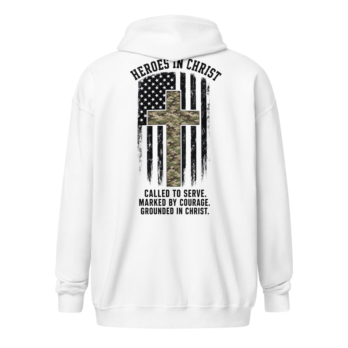 Heroes in Christ Army & Air Force Camo Full Zip Hoodie - White - Back View