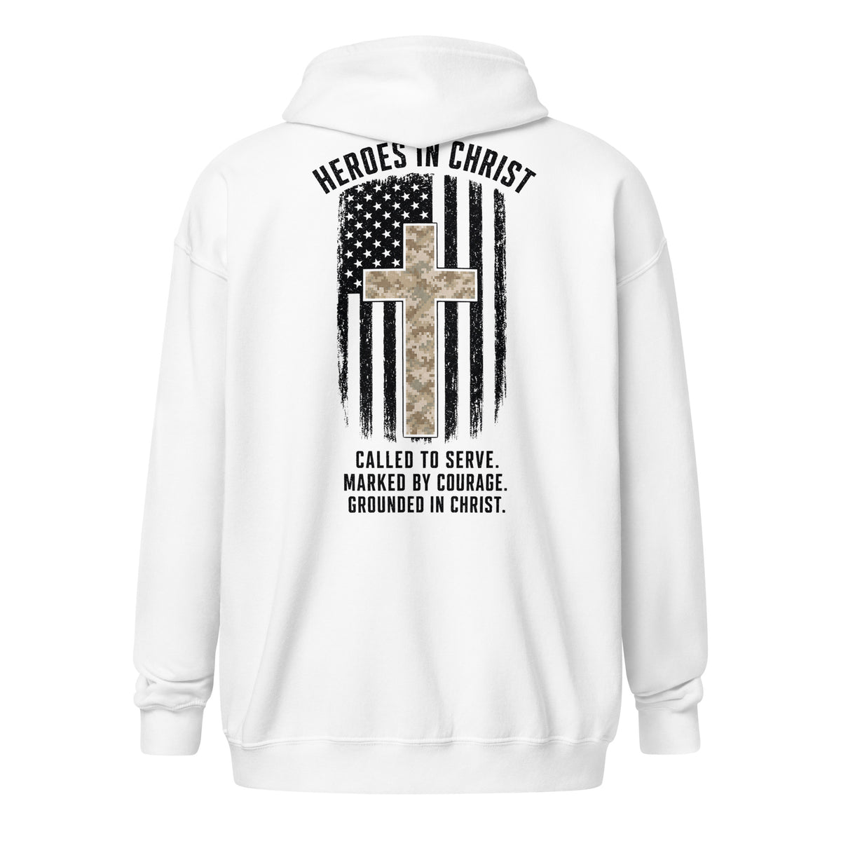 Heroes in Christ Marines Desert Camo Full Zip Hoodie - White - Back View