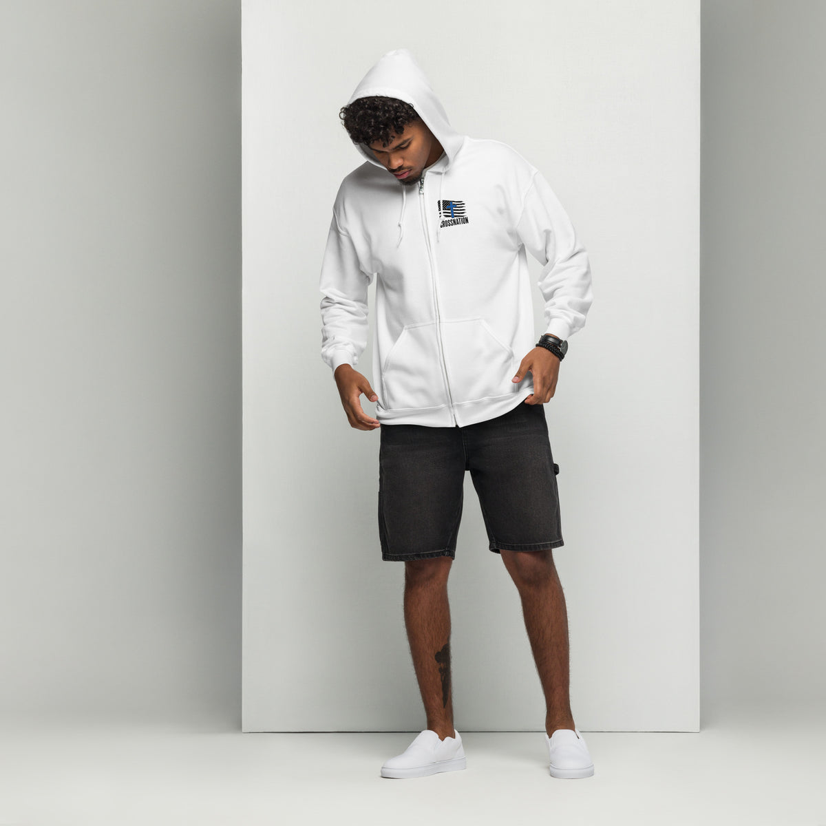 Heroes in Christ Police Full Zip Hoodie - White - Front View