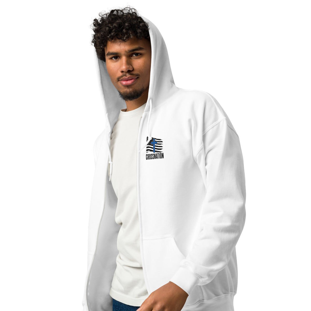 Heroes in Christ Police Full Zip Hoodie - White - Left Front View