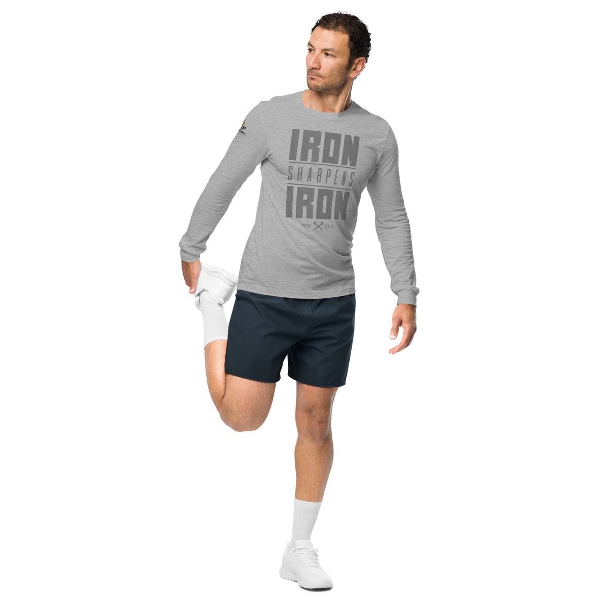 Men's Iron Sharpens Iron Long Sleeve Tee - Athletic Heather - Front View