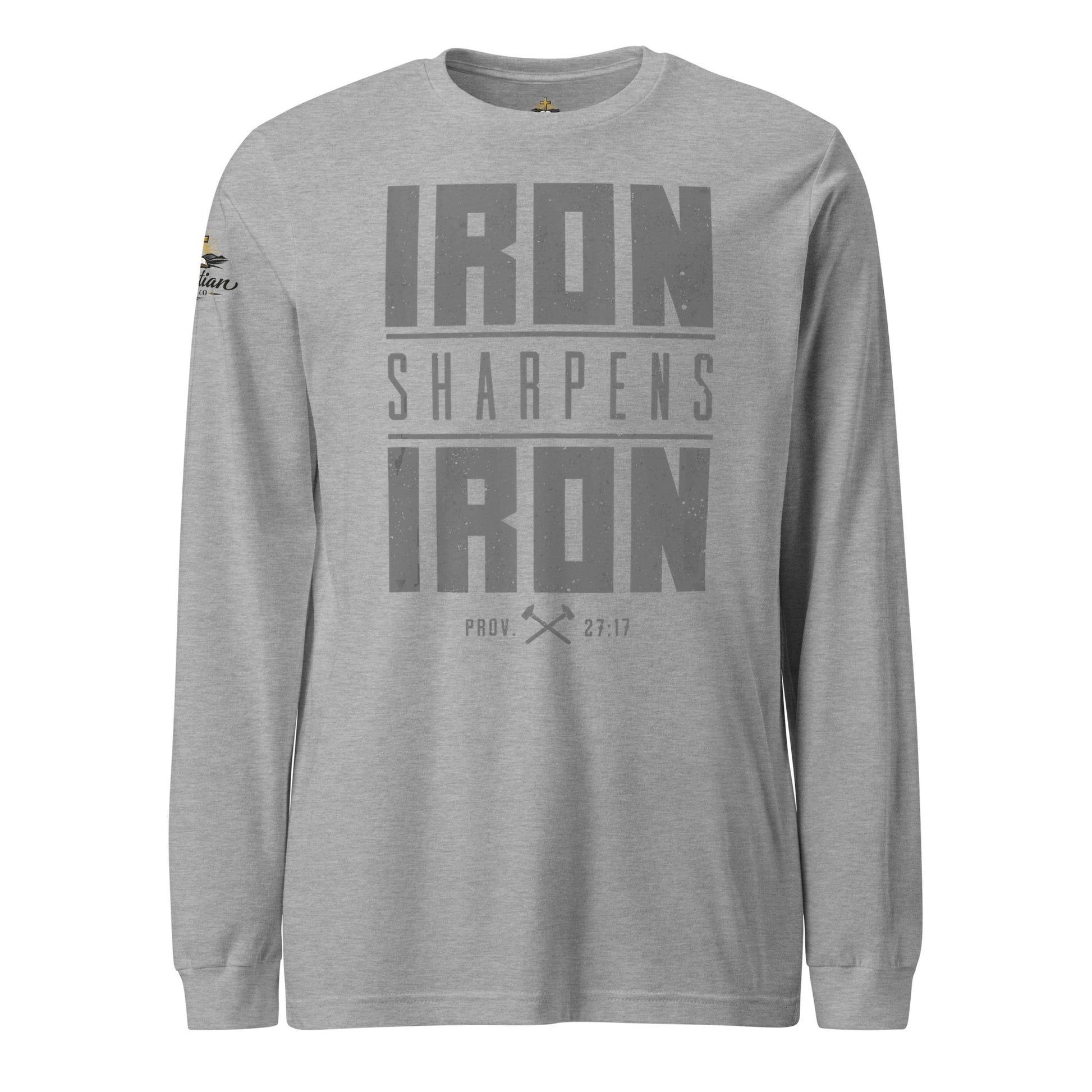 Men's Iron Sharpens Iron Long Sleeve Tee - Athletic Heather - Front View 2