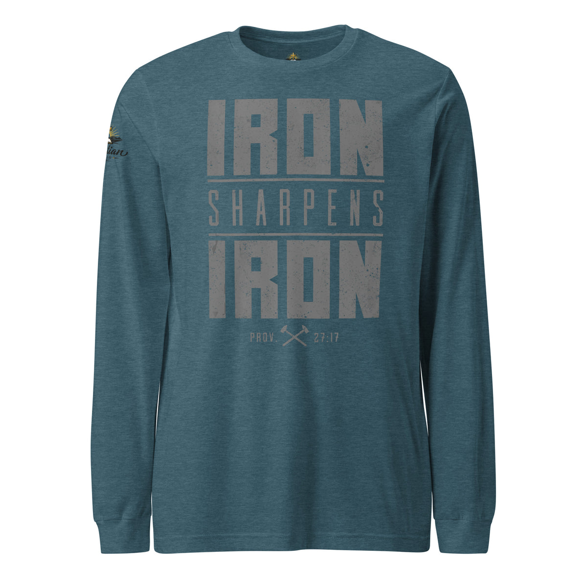 Men's Iron Sharpens Iron Long Sleeve Tee - Heather Deep Teal - Front View