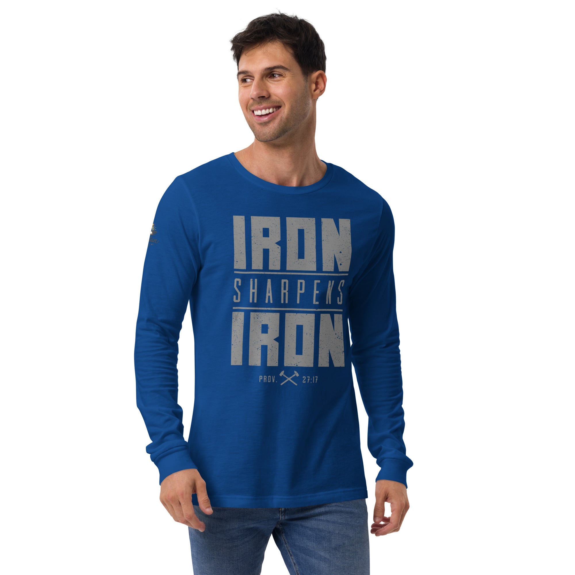 Men's Iron Sharpens Iron Long Sleeve Tee - True Royal - Front View 2