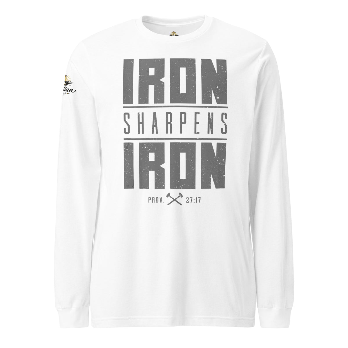 Men's Iron Sharpens Iron Long Sleeve Tee - White - Front View
