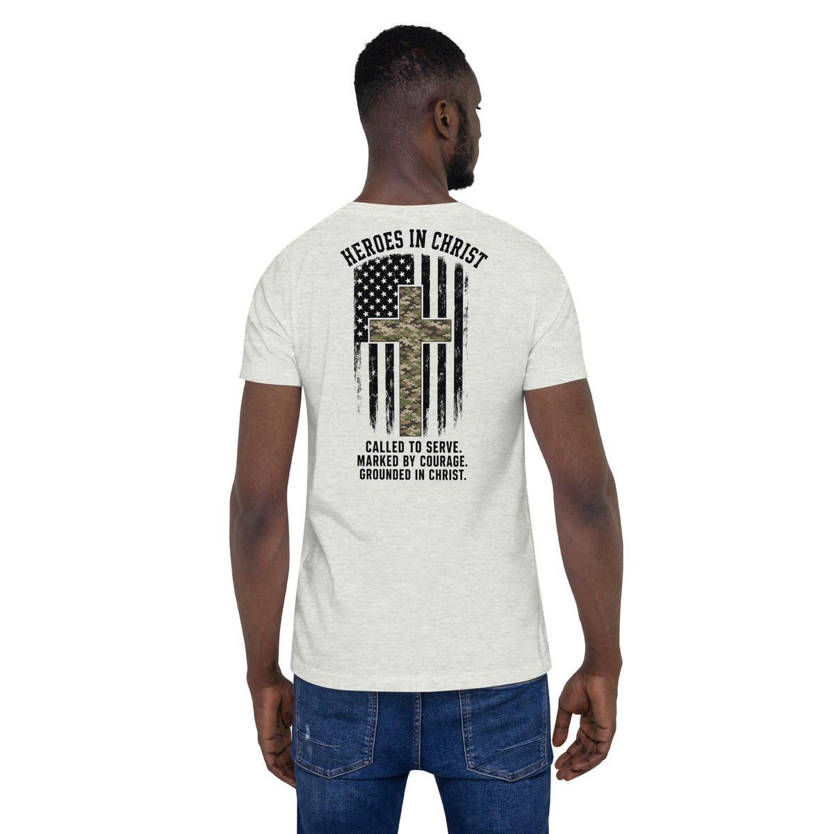 Heroes in Christ Army & Air Force Camo T-Shirt - Ash - Back View